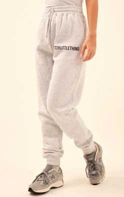 PRETTYLITTLETHING Ash Grey Logo High Waisted Cuffed Sweatpants