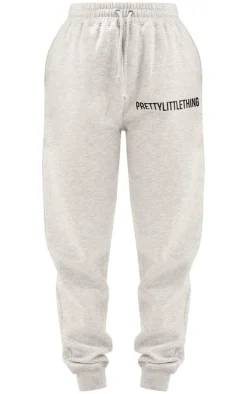PRETTYLITTLETHING Ash Grey Logo High Waisted Cuffed Sweatpants