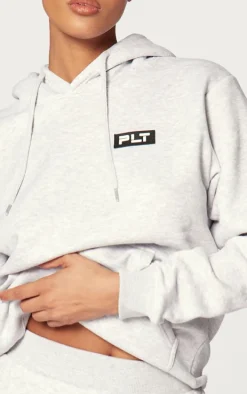 PRETTYLITTLETHING Ash Grey Logo Badge Detailed Oversized Hoodie