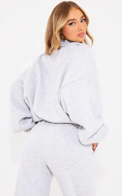 PRETTYLITTLETHING Ash Grey Logo Embroidered Half Zip Sweatshirt