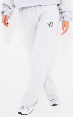 PRETTYLITTLETHING Ash Grey Logo Embroidered Wide Leg Sweatpants