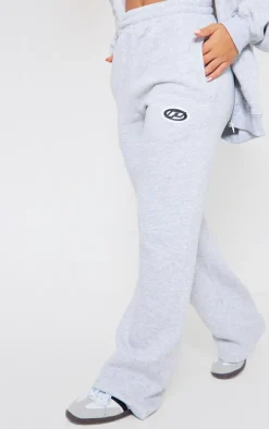 PRETTYLITTLETHING Ash Grey Logo Badge Wide Leg Sweatpants