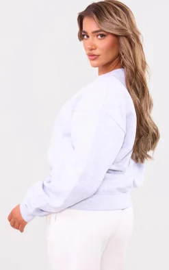 PRETTYLITTLETHING Ash Grey Graphic Oversized Crewneck Sweatshirt