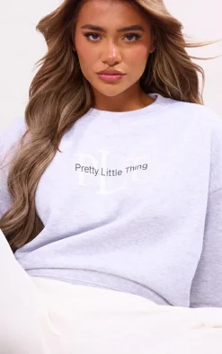 PRETTYLITTLETHING Ash Grey Graphic Oversized Crewneck Sweatshirt