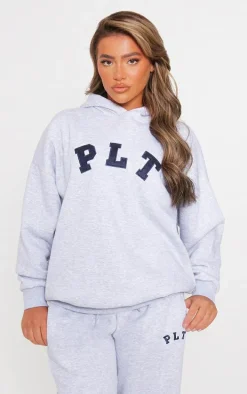 PRETTYLITTLETHING Ash Grey Logo Oversized Hoodie