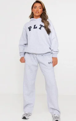 PRETTYLITTLETHING Ash Grey Logo Oversized Wide Leg Sweatpants