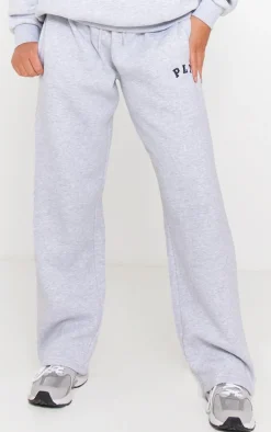 PRETTYLITTLETHING Ash Grey Logo Oversized Wide Leg Sweatpants