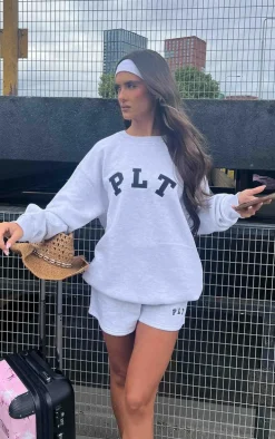 PRETTYLITTLETHING Ash Grey Logo Sweat Shorts
