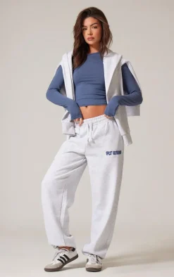 PRETTYLITTLETHING Ash Grey Premium Studio Print Cuffed Sweatpants