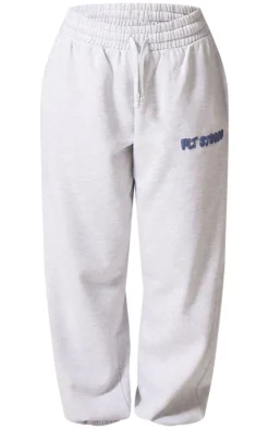 PRETTYLITTLETHING Ash Grey Premium Studio Print Cuffed Sweatpants