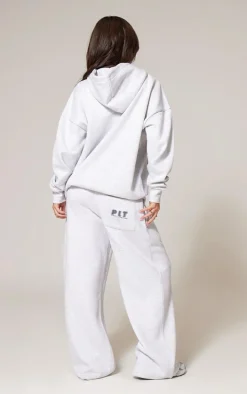 PRETTYLITTLETHING Ash Grey Printed Back Pocket Wide Leg Sweatpants