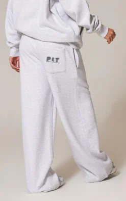 PRETTYLITTLETHING Ash Grey Printed Back Pocket Wide Leg Sweatpants
