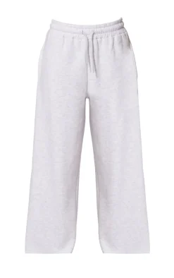 PRETTYLITTLETHING Ash Grey Printed Back Pocket Wide Leg Sweatpants