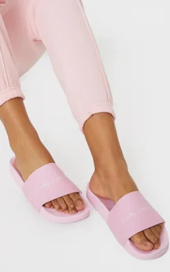 PRETTYLITTLETHING Baby Pink Graphic Slides