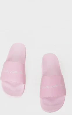 PRETTYLITTLETHING Baby Pink Graphic Slides