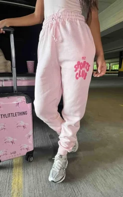 PRETTYLITTLETHING Baby Pink Logo High Waisted Cuffed Sweatpants