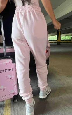 PRETTYLITTLETHING Baby Pink Logo High Waisted Cuffed Sweatpants