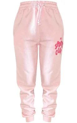 PRETTYLITTLETHING Baby Pink Logo High Waisted Cuffed Sweatpants