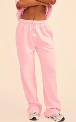 PRETTYLITTLETHING Baby Pink Badge Detail Mid Rise Wide Leg Sweatpants