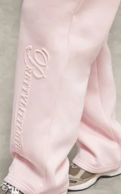 PRETTYLITTLETHING Baby Pink Embossed Graphic Straight Leg Sweatpant