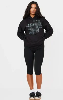 PRETTYLITTLETHING Black Blurred Print Hoodie