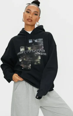 PRETTYLITTLETHING Black Blurred Print Hoodie