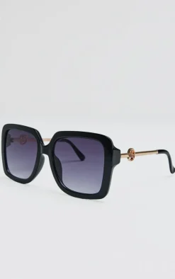 PRETTYLITTLETHING Black Branded Oversized Square Sunglasses