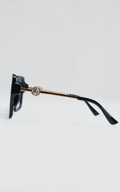 PRETTYLITTLETHING Black Branded Oversized Square Sunglasses