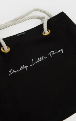 PRETTYLITTLETHING Black Cotton Beach Bag