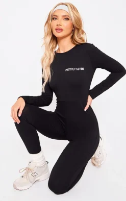 PRETTYLITTLETHING Black Cotton Long Sleeve Jumpsuit