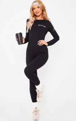 PRETTYLITTLETHING Black Cotton Long Sleeve Jumpsuit
