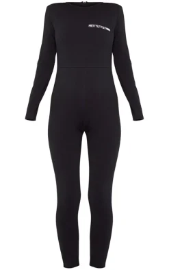 PRETTYLITTLETHING Black Cotton Long Sleeve Jumpsuit