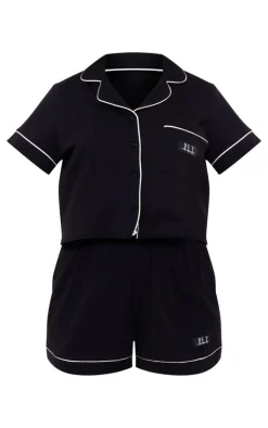 PRETTYLITTLETHING Black Cropped Short Pj Set