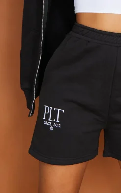 PRETTYLITTLETHING Black Established Graphic Sweat Shorts