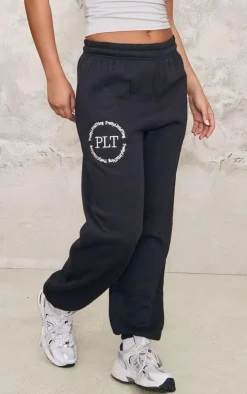 PRETTYLITTLETHING Black Embroiderd Sweat Pant Sweatpants