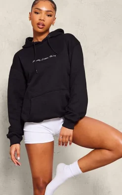 PRETTYLITTLETHING Black Embroidered Oversized Hoodie