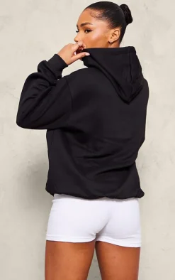 PRETTYLITTLETHING Black Embroidered Oversized Hoodie