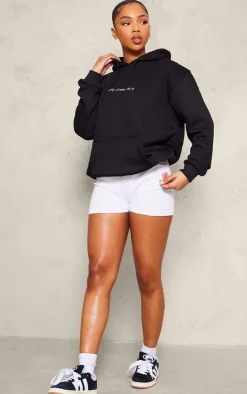 PRETTYLITTLETHING Black Embroidered Oversized Hoodie