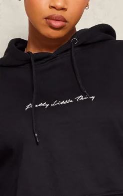 PRETTYLITTLETHING Black Embroidered Oversized Hoodie