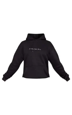 PRETTYLITTLETHING Black Embroidered Oversized Hoodie