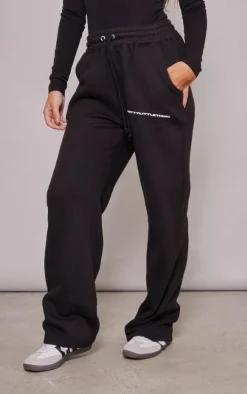 PRETTYLITTLETHING Black Logo Straight Leg Sweatpants