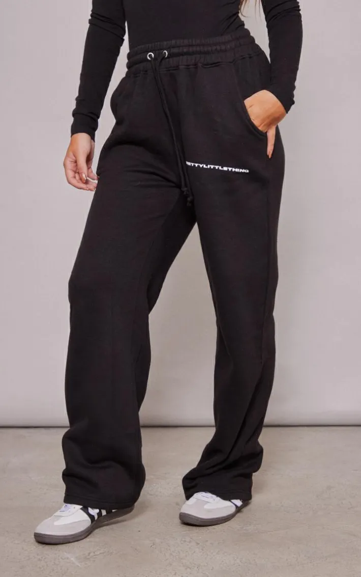 PRETTYLITTLETHING Black Logo Straight Leg Sweatpants