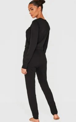 PRETTYLITTLETHING Black Long Sleeve Legging Pj Set