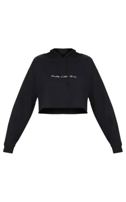 PRETTYLITTLETHING Black Oversized Cropped Hoodie