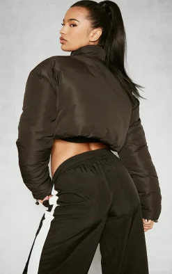 PRETTYLITTLETHING Black Pocket Front Cropped Puffer Jacket