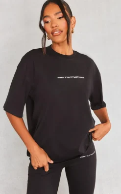 PRETTYLITTLETHING Black Print Oversize T Shirt