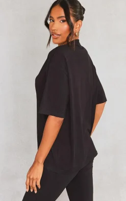 PRETTYLITTLETHING Black Print Oversize T Shirt