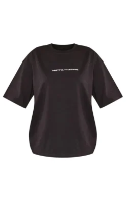 PRETTYLITTLETHING Black Print Oversize T Shirt