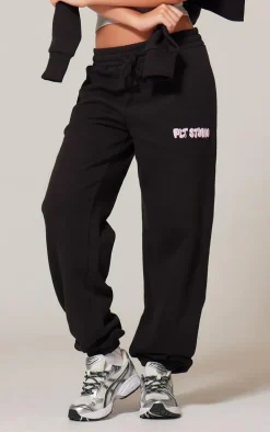 PRETTYLITTLETHING Black Premium Studio Print Cuffed Sweatpants