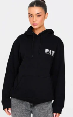 PRETTYLITTLETHING Black Printed Oversized Hoodie